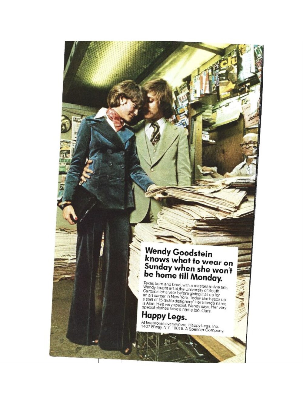Print Ad Wendy Goodstein Sunday Happy Legs Wear Velvet Wool 1970s Fashion AD